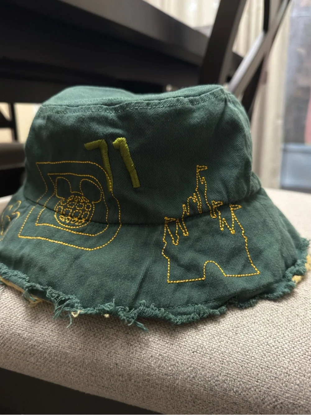 Disney Yellow and Green  Embroidered Bucket Hat with Multicolor Logo